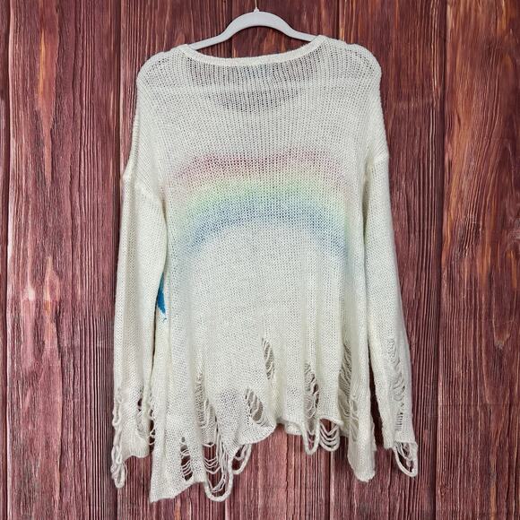 Wildfox White Label Rainbow Sweater Distressed Slouchy Oversized Womens Size XS - Picture 3 of 7